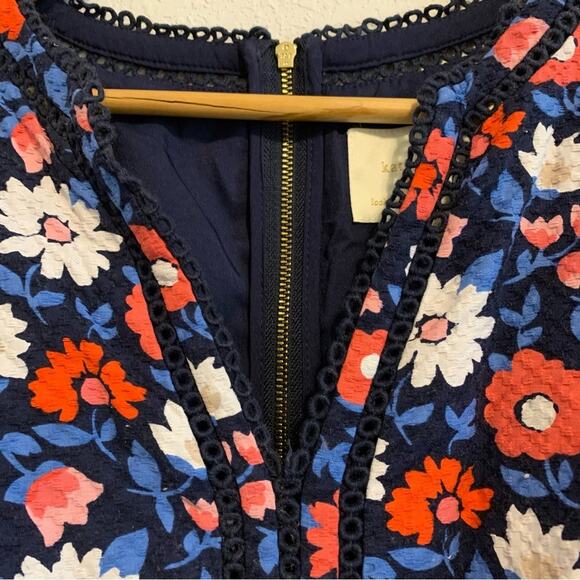 Kate Spade Blue and Red Floral Sleeveless V Neck Mini Dress - Picture 4 of 15